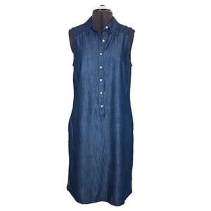 Talbots Cotton Lyocell Denim Chambray Sleeveless Pockets Casual Shirt Dress 6